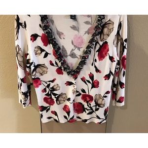 Ruffled three quarter sleeve sweater